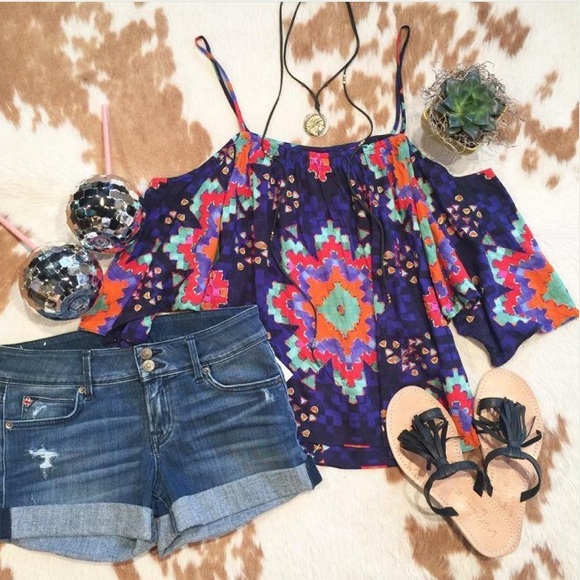 Anthropologie Tops - Anthro Piper southwest off shoulder boho blouse M